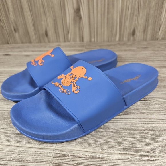 Ed Hardy Darkness Skull Slides Sandal Blue/Orange - EH9041F- Men\'s Size 10 - NEW